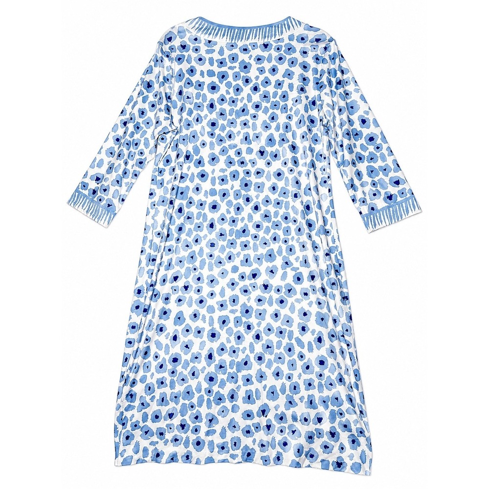 Gretchen Scott Blue White Print V-Neck Shift Dress XL Knit Resort Preppy Midi - Picture 2 of 7
